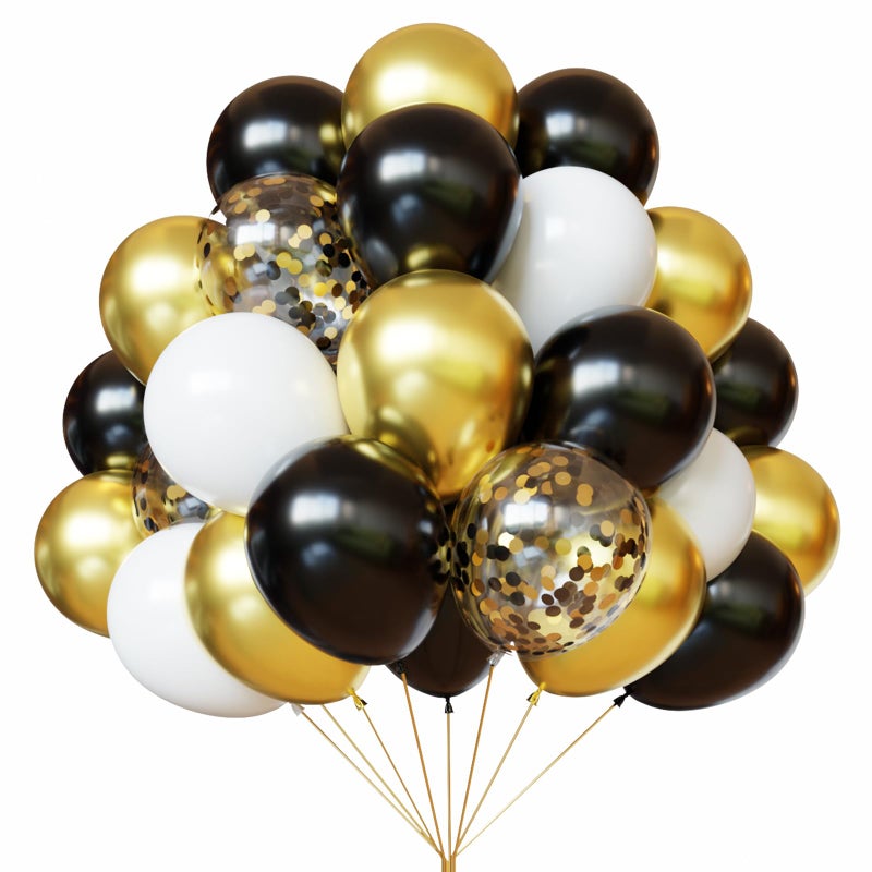 YMSZ Black White Gold Balloons Set, 67 Pcs 12 Inch Black Gold Confetti Party Balloons for Birthday, New Year, Graduation Party Decorations - Image 1